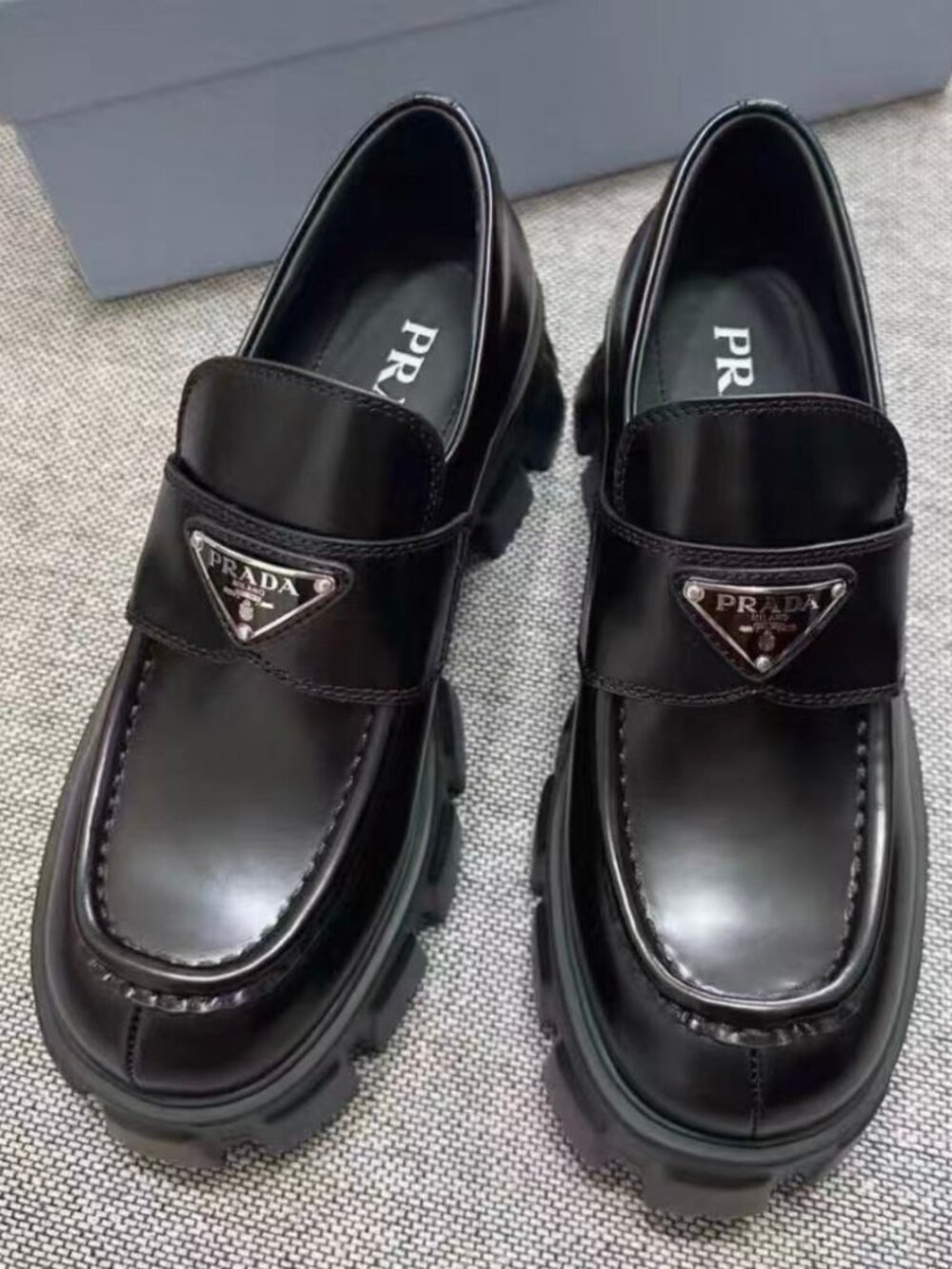 Prada Monolith Black Platform Chunky Lug Sole Loafers